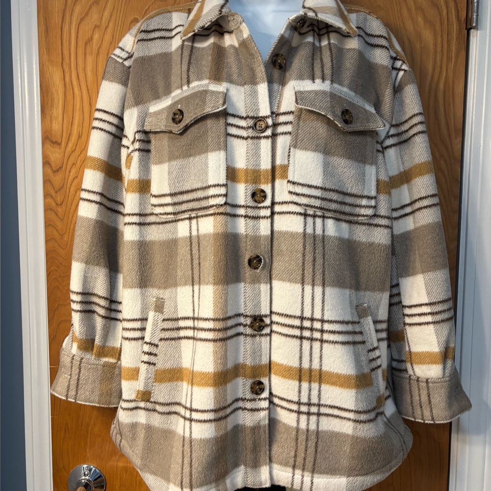 Style & Co. soft plaid shaket car coat.